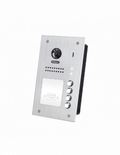 Panou video color exterior, camera WIDE ANGLE 170°, pentru patru abonati, control acces RFID. Comanda online pe RFPro.ro.
