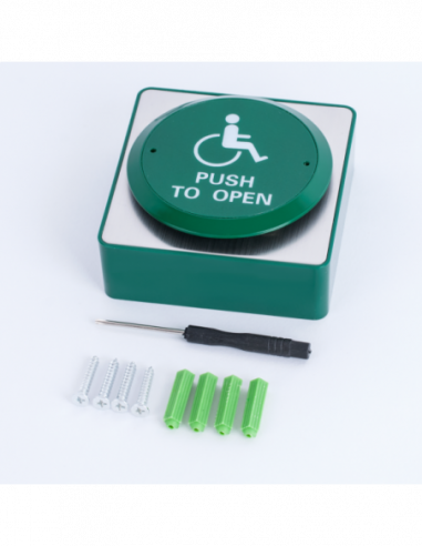 Buton de iesire pentru persoane cu dizabilitati, de interior, incastrabil/aplicabil cu carcasa. Comanda online pe RFPro.ro.