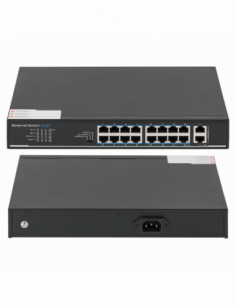 Switch ethernet PoE+, 16 porturi 10/100Mbps POE+ downlink, 2 porturi 10/100/1000Mbps uplink. Comanda online pe RFPro.ro. 2