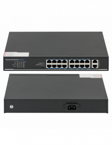 Switch ethernet PoE+, 16 porturi 10/100Mbps POE+ downlink, 2 porturi 10/100/1000Mbps uplink. Comanda online pe RFPro.ro.