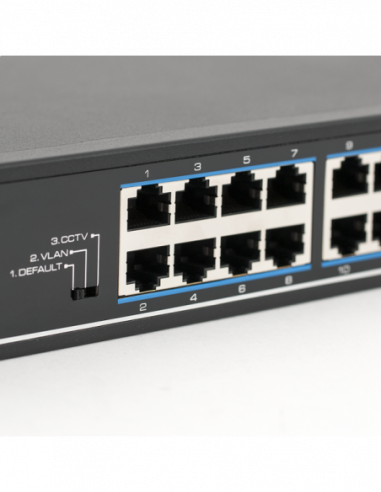 Switch ethernet PoE+, 16 porturi 10/100Mbps POE+ downlink, 2 porturi 10/100/1000Mbps uplink. Comanda online pe RFPro.ro.