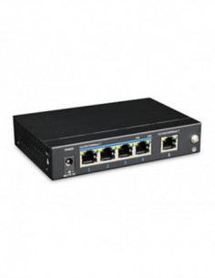 Switch PoE+ 5 porturi 10/100/1000 Base-T (4 downlink, 1 uplink) pentru sisteme de supraveghere. Comanda online pe RFPro.ro. 2