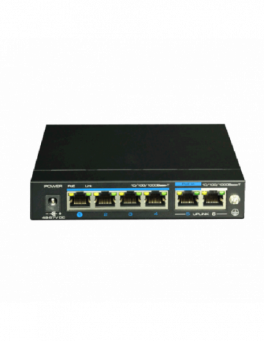 Switch ethernet gigabit POE+, 4+2 porturi, alimentat POE. Comanda online pe RFPro.ro.
