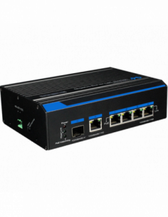 Switch industrial POE+, 4 porturi ethernet gigabit + 1 port ethernet uplink + 1 port SFP gigabit. Comanda online pe RFPro.ro.