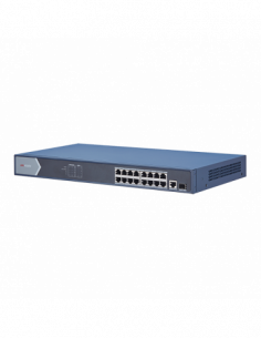 Switch 16 porturi PoE 1000Mbps, 1xRJ45 + 1xSFP Gigabit uplink - HIKVISION DS-3E0518P-E. Comanda online pe RFPro.ro.