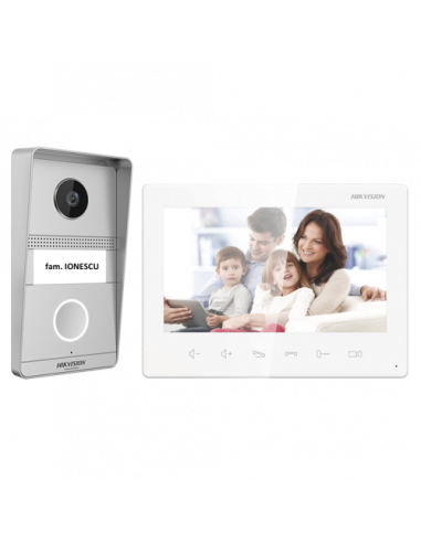 Kit videointerfon analogic 7inch, camera 2MP, conectare 2 fire - HIKVISION DS-KIS101-P(S). Comanda online pe RFPro.ro.