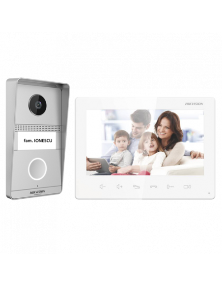 Kit videointerfon analogic 7inch, camera 2MP, conectare 2 fire - HIKVISION DS-KIS101-P(S). Comanda online pe RFPro.ro.