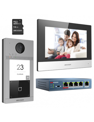 KIT videointerfon pentru o familie, Wi-Fi 2.4Ghz, monitor 7 inch - HIKVISION DS-KIS604-S. Comanda online pe RFPro.ro.