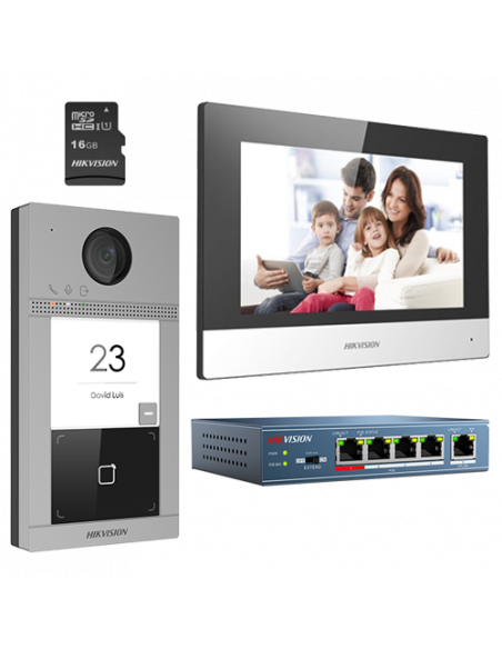 KIT videointerfon pentru o familie, Wi-Fi 2.4Ghz, monitor 7 inch - HIKVISION DS-KIS604-S. Comanda online pe RFPro.ro.