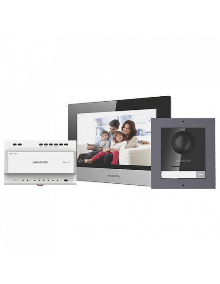 Kit videointerfon IP 7inch, conectare 2 fire - HIKVISION DS-KIS702. Comanda online pe RFPro.ro.