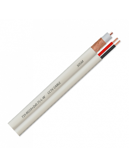Cablu coaxial RG59 + alimentare 2x0.75, 100m, alb TSY-RG59+2X0.75-L-W. Comanda online pe RFPro.ro.