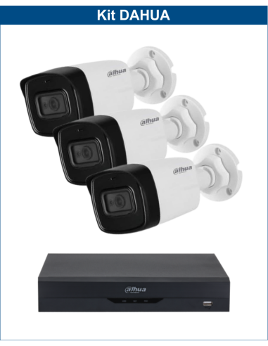 KIT DAHUA, DAH-A3IEXT2B80B, DVR + 3xCAMERA, 2MP, IR 80m