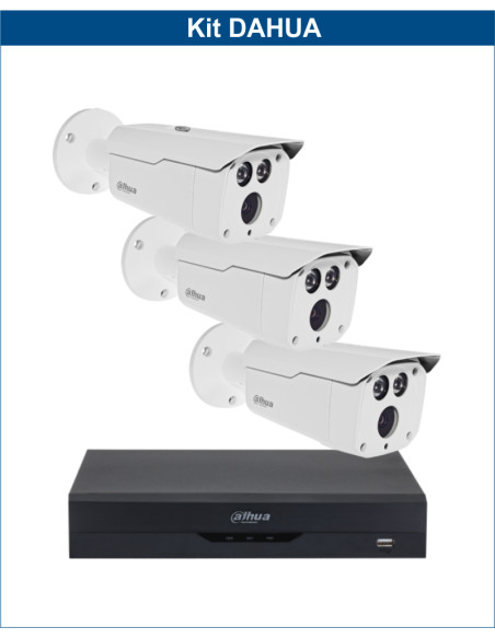 KIT DAHUA, DAH-A3IEXT2B80B, DVR + 3xCAMERA, 2MP, IR 80m