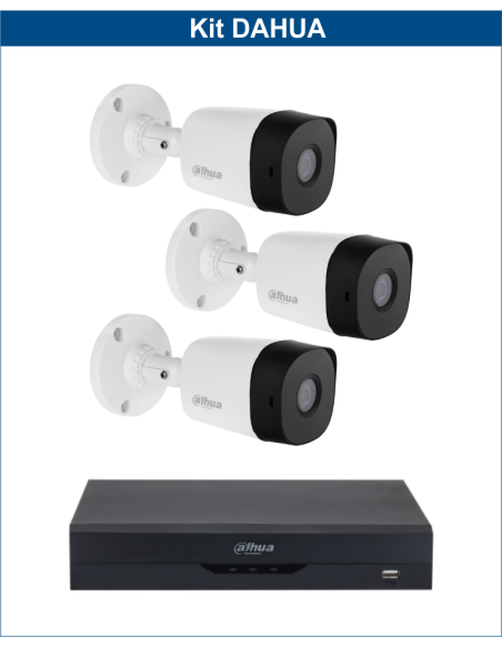 KIT DAHUA, DAH-A3IEXT2B20B, DVR + 3xCAMERA, 2MP, IR 20m