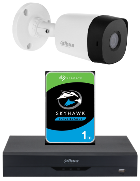 KIT DAHUA, DAH-A1IEXT2B20P, DVR + HDD + 1xCAMERA, 2MP, IR 20m