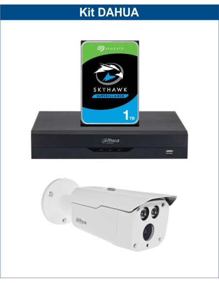 KIT DAHUA, DAH-A1IEXT2B80P, DVR + HDD +1xCAMERA, 2MP, IR 80m
