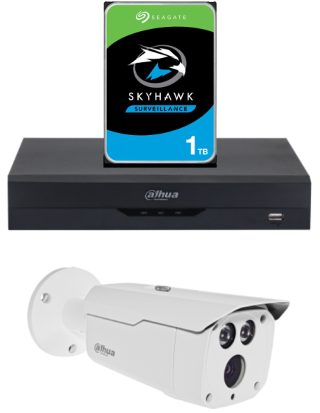 KIT DAHUA, DAH-A1IEXT2B80P, DVR + HDD +1xCAMERA, 2MP, IR 80m