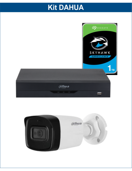 KIT DAHUA, DAH-A1IEXT2B80P, DVR + HDD + 1xCAMERA, 2MP, IR 80m