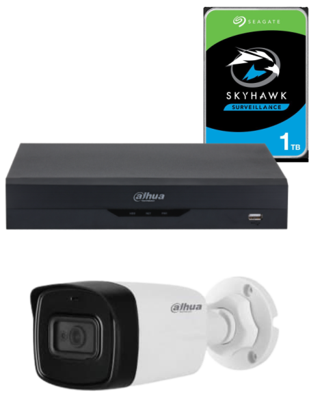 KIT DAHUA, DAH-A1IEXT2B80P, DVR + HDD + 1xCAMERA, 2MP, IR 80m