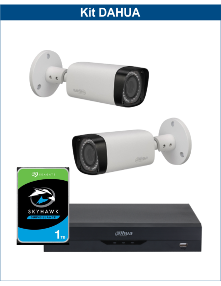 KIT DAHUA, DAH-A2IEXT2B30P, DVR + HDD + 2xCAMERA, 2MP, IR 30m