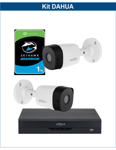 KIT DAHUA, DAH-A2IEXT2B20P, DVR + HDD + 2xCAMERA, 2MP, IR 20m