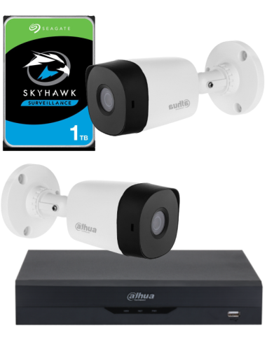 KIT DAHUA, DAH-A2IEXT2B20P, DVR + HDD + 2xCAMERA, 2MP, IR 20m