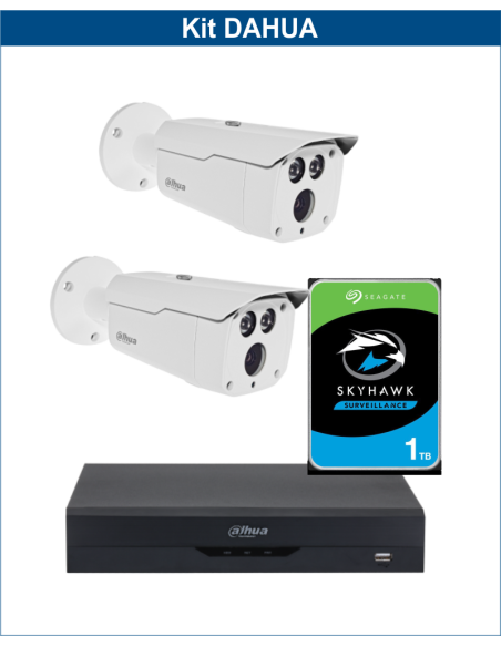 KIT DAHUA, DAH-A2IEXT2B80P, DVR + HDD + 2xCAMERA, 2MP, IR 80m