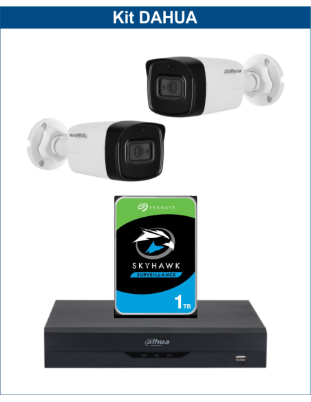KIT DAHUA, DAH-A2IEXT2B80P, DVR + HDD + 2xCAMERA, 2MP, IR 80m