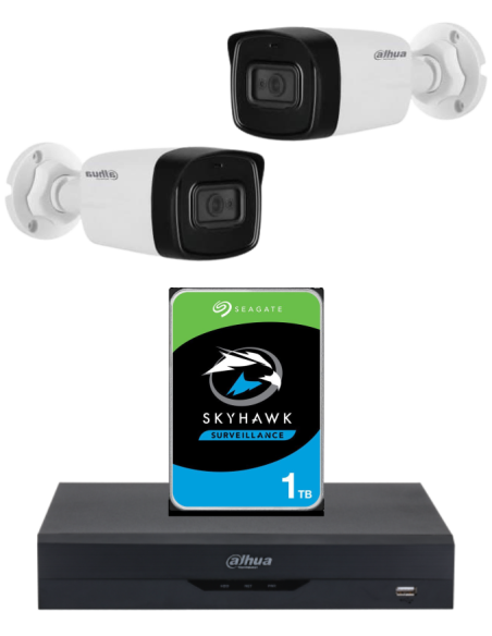 KIT DAHUA, DAH-A2IEXT2B80P, DVR + HDD + 2xCAMERA, 2MP, IR 80m