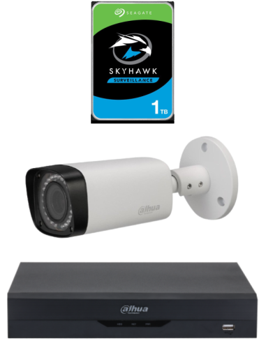 KIT DAHUA, DAH-A1IEXT2B30P, DVR + HDD + 1xCAMERA, 2MP, IR 30m