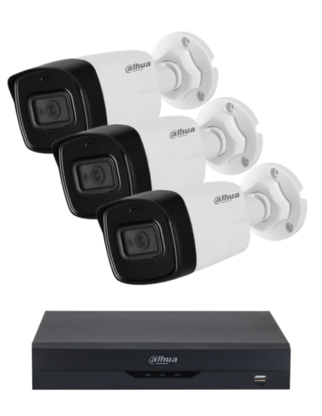 KIT DAHUA, DAH-A3IEXT2B80B, DVR + 3xCAMERA, 2MP, IR 80m