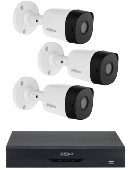 KIT DAHUA, DAH-A3IEXT2B20B, DVR + 3xCAMERA, 2MP, IR 20m