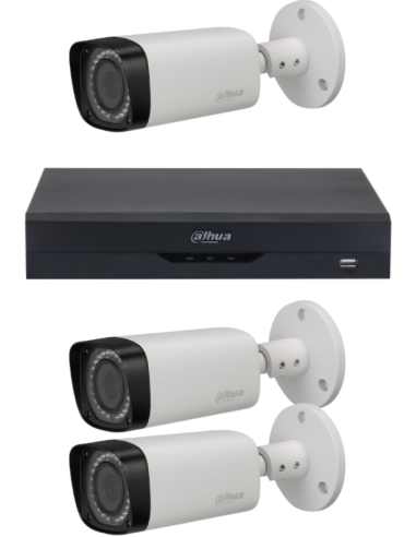 KIT DAHUA, DAH-A3IEXT2B30B, DVR + 3xCAMERA, 2MP, IR 30m