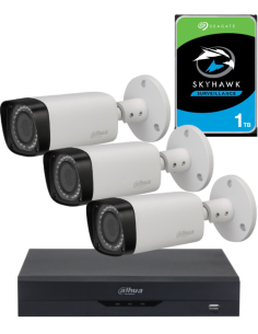 KIT DAHUA, DAH-A3IEXT2B30P, DVR + HDD + 3xCAMERA, 2MP, IR 30m 2