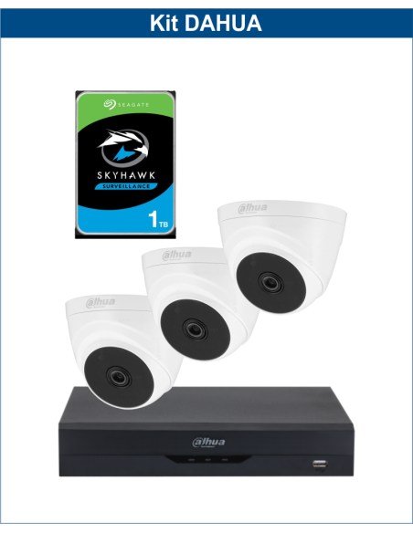 KIT DAHUA, DAH-A3IEXT2D20P, DVR + HDD + 3xCAMERA, 2MP, IR 20m