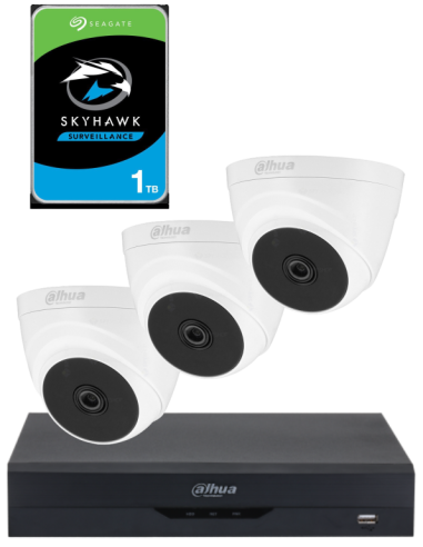 KIT DAHUA, DAH-A3IEXT2D20P, DVR + HDD + 3xCAMERA, 2MP, IR 20m