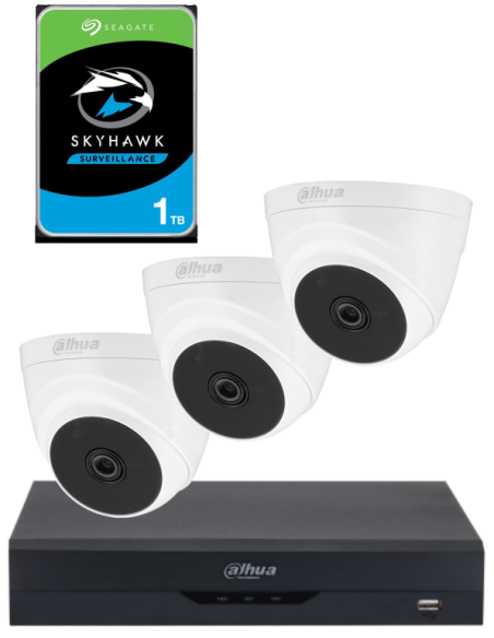 KIT DAHUA, DAH-A3IEXT2D20P, DVR + HDD + 3xCAMERA, 2MP, IR 20m