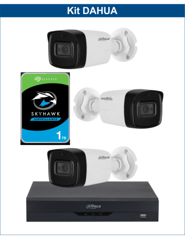 KIT DAHUA, DAH-A3IEXT2B80P, DVR + HDD + 3xCAMERA, 2MP, IR 80m