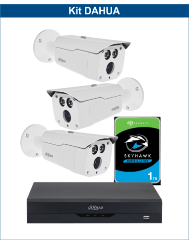 KIT DAHUA, DAH-A3IEXT2B80P, DVR + HDD + 3xCAMERA, 2MP, IR 80m