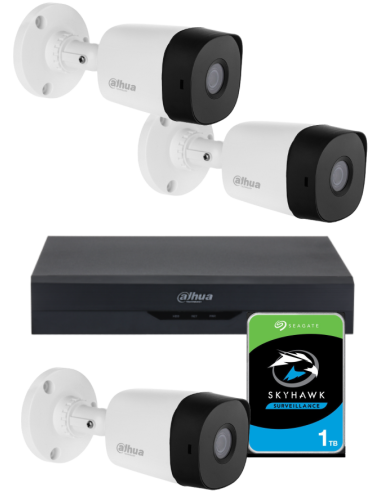KIT DAHUA, DAH-A3IEXT2B20P, DVR + HDD + 3xCAMERA, 2MP, IR 20m