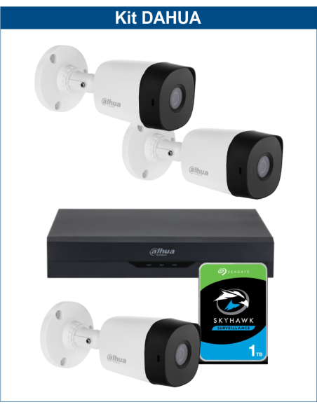 KIT DAHUA, DAH-A3IEXT2B20P, DVR + HDD + 3xCAMERA, 2MP, IR 20m