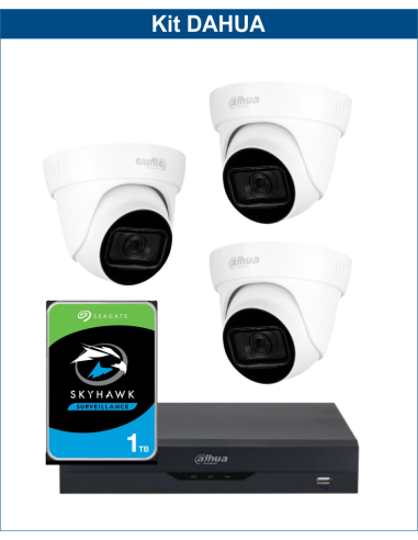 KIT DAHUA, DAH-A3IEXT2D60P, DVR + HDD + 3xCAMERA, 2MP, IR 60m