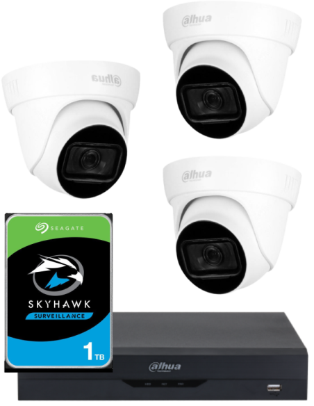 KIT DAHUA, DAH-A3IEXT2D60P, DVR + HDD + 3xCAMERA, 2MP, IR 60m