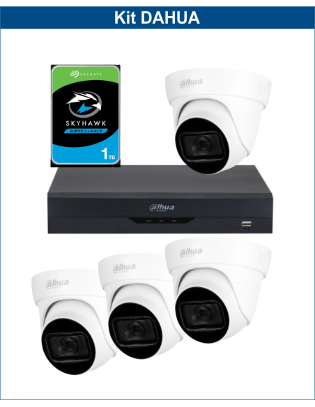 KIT DAHUA, DAH-A4IEXT2D60P, DVR + HDD + 4xCAMERA, 2MP, IR 60m