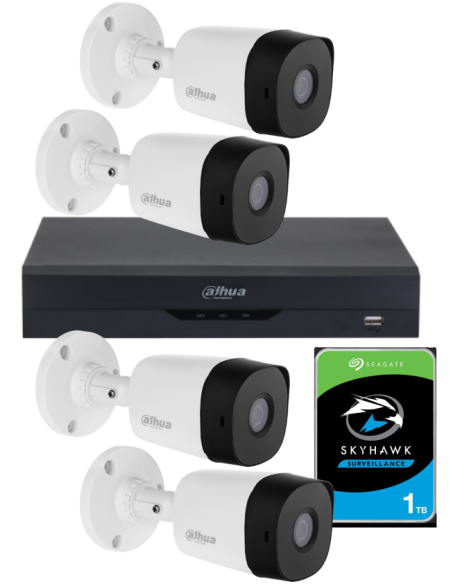 KIT DAHUA, DAH-A4IEXT2B20P, DVR + HDD + 4xCAMERA, 2MP, IR 20m