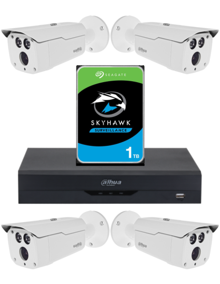 KIT DAHUA, DAH-A4IEXT2B80P, DVR + HDD + 4xCAMERA, 2MP, IR 80m