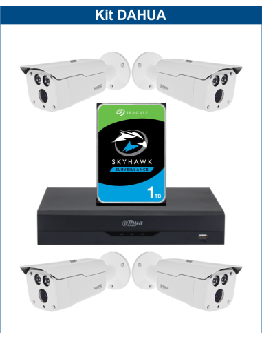 KIT DAHUA, DAH-A4IEXT2B80P, DVR + HDD + 4xCAMERA, 2MP, IR 80m