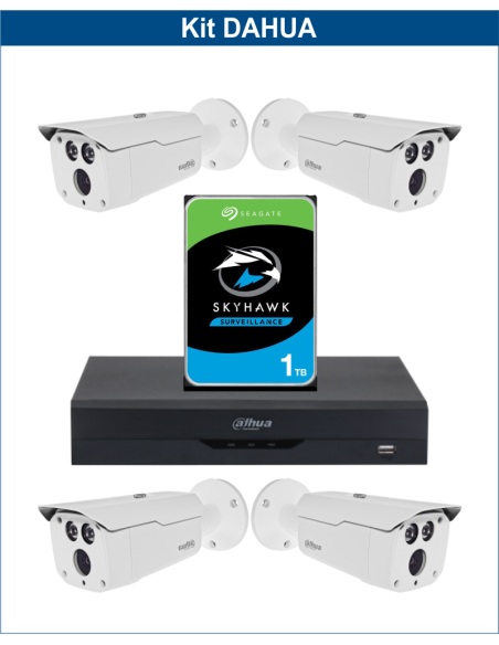 KIT DAHUA, DAH-A4IEXT2B80P, DVR + HDD + 4xCAMERA, 2MP, IR 80m