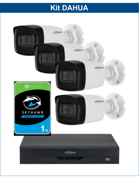 KIT DAHUA, DAH-A4IEXT2B80P, DVR + HDD + 4xCAMERA, 2MP, IR 80m
