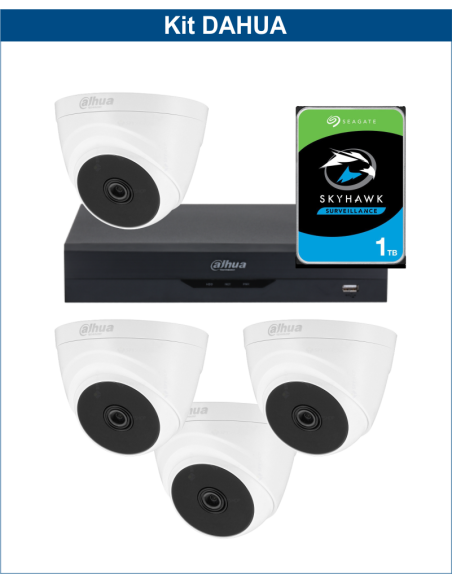 KIT DAHUA, DAH-A4IEXT2D20P, DVR + HDD + 4xCAMERA, 2MP, IR 20m